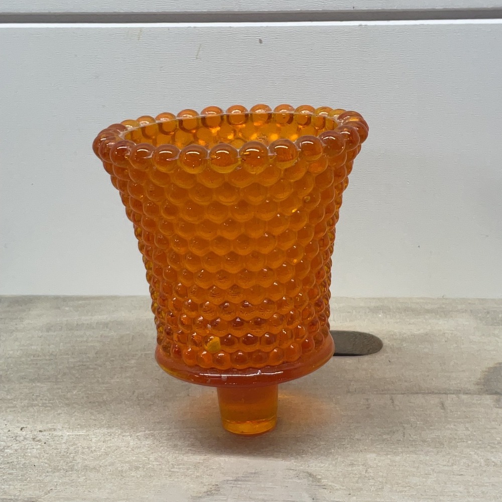 Vintage Amber Hobnail Glass Votive Peg Candle Holder Orange MCM 3.5 Inch